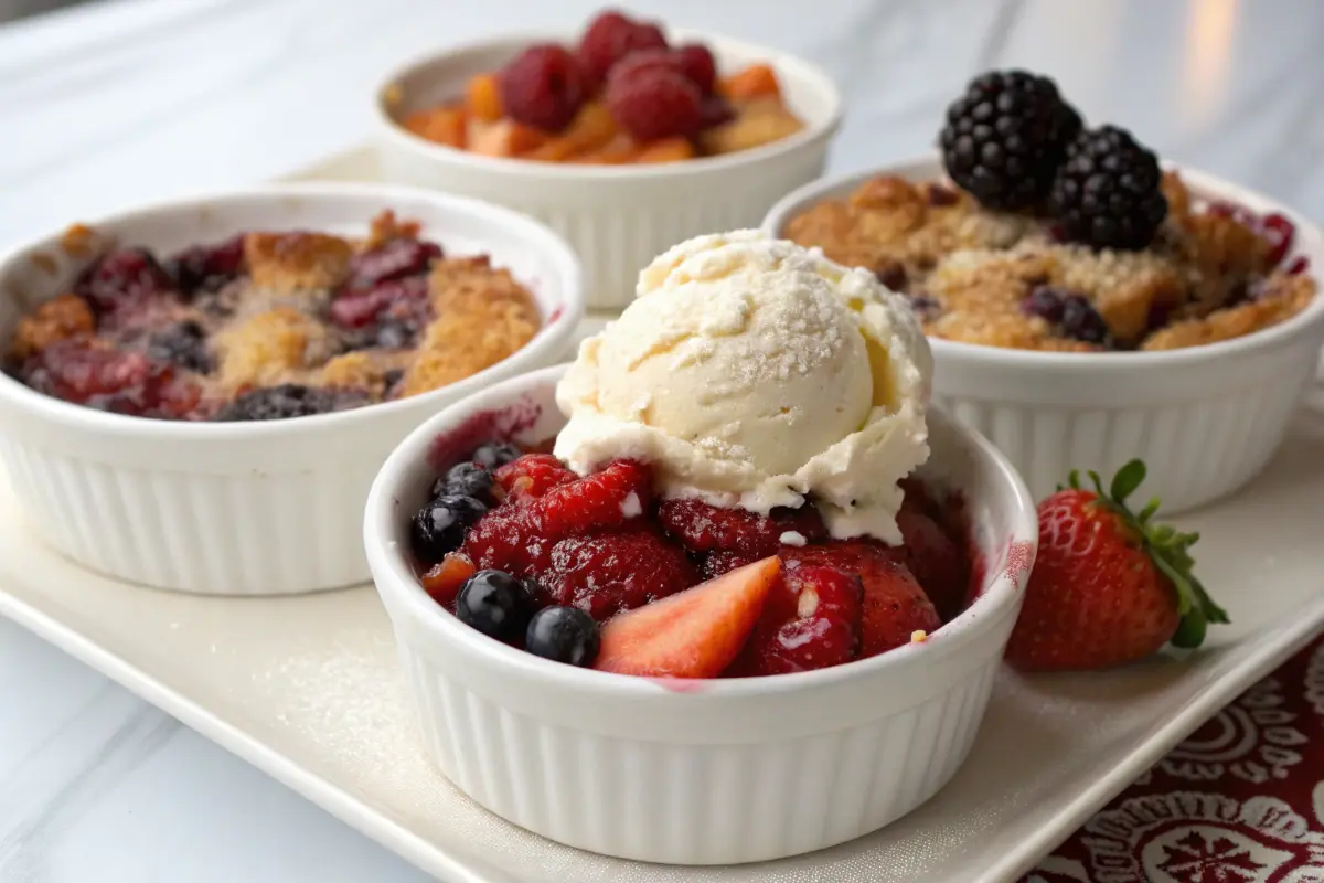 Peach cobbler with a golden biscuit topping, served warm.