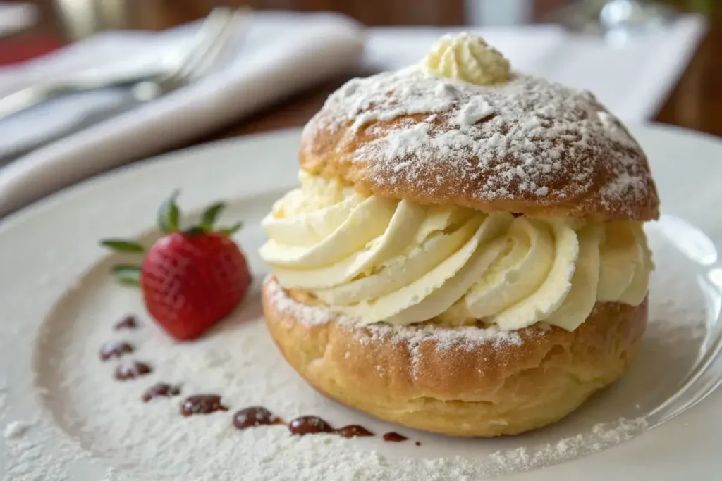 Golden, flaky Swiss Gipfeli pastries on a wooden tray, served with jam and butter, perfect for breakfast or a snack