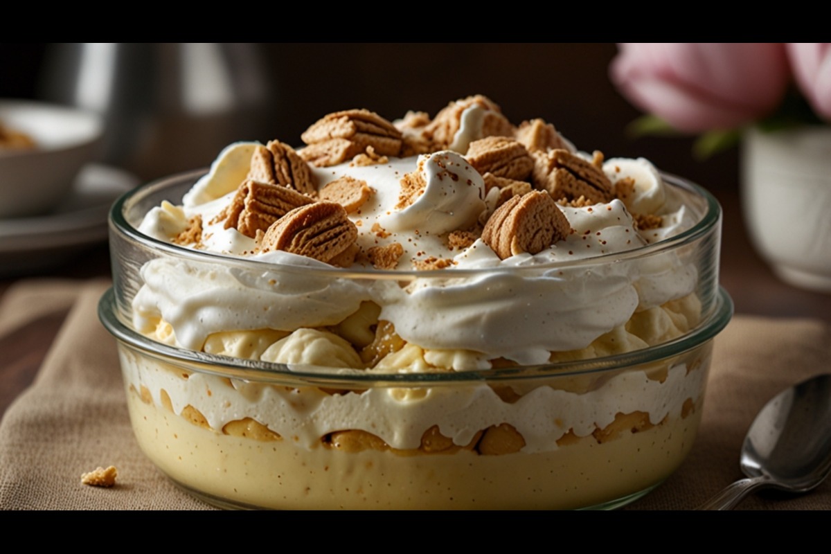 Magnolia Banana Pudding in a bowl with bananas and vanilla wafers