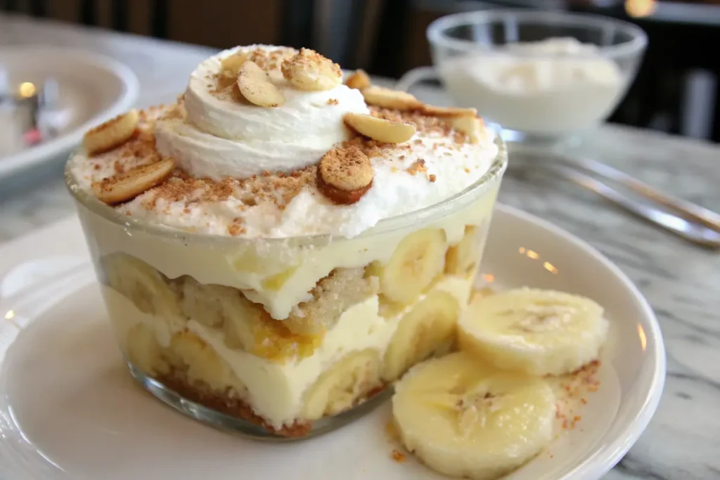 Magnolia Bakery Banana Pudding with layers of bananas, vanilla wafers, and whipped cream