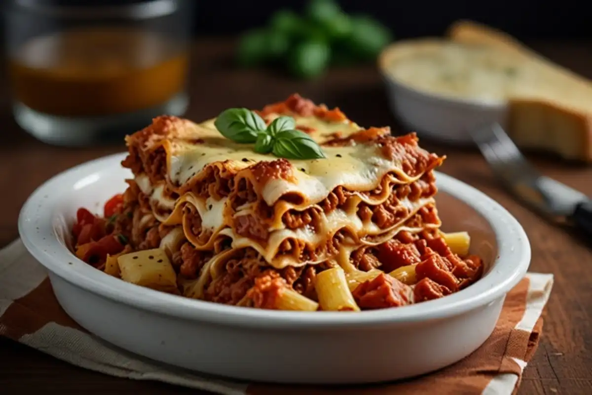 Delicious homemade Barilla Lasagna with layers of pasta, cheese, and savory meat sauce.