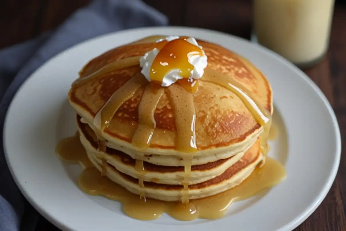 Delicious homemade hotcakes made with hotcake mix, topped with fresh berries and syrup